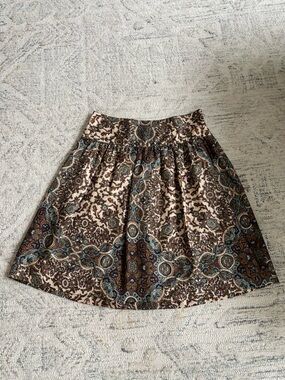 Banana Republic Paisley A-Line Skirt in Brown, Cream & Teal 100% silk
